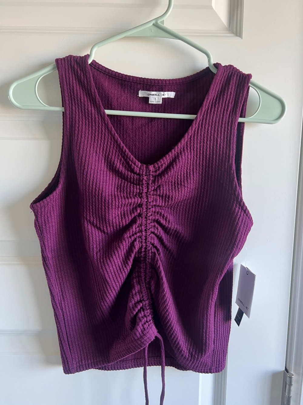 O'Neill Women's Martina Rib Tank Top Small Wine Solid Front Drawstring NWT